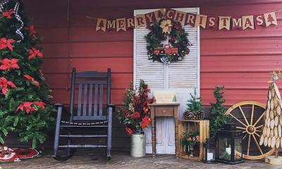 Wesley Wells Farms porch with Christmas decorations. 