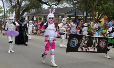 Stormtroopers from Star Wars get into the Easter spirit with bunny ears, tutus, and pink-accented costumes