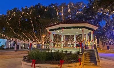 The gazebo in the plaza decorated for Nights of Lights