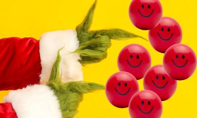 Grinch hands with smiley faces