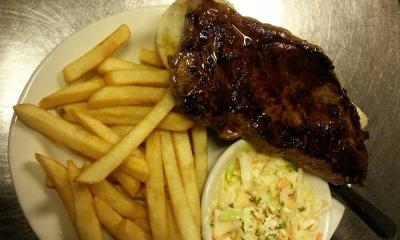 NY Strip Steak, Fries, and Coleslaw at Jim's Place in Elkton, Florida