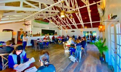The bright and open interior of the St. Augustine Fish House and Oyster Co.