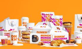 Dunkin' Donuts presents an assortment of donuts, egg sandwiches, and coffees