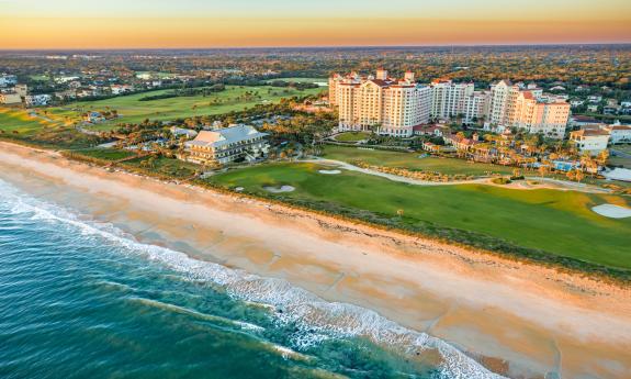 Aerial Photograph of Hammock Beach at sunset