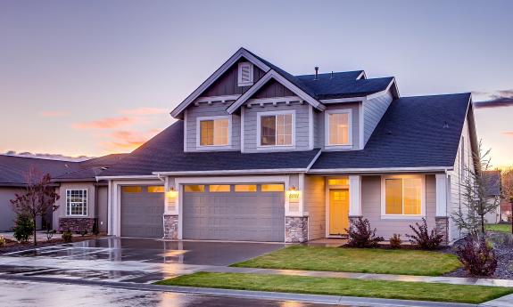 A new home in the evening after a rainstorm