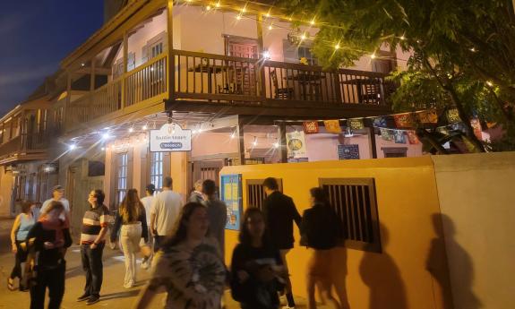 The exterior of Pierre's Pub at night in St. Augustine