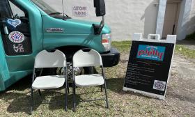 Philly Cheesesteak truck chairs with sign