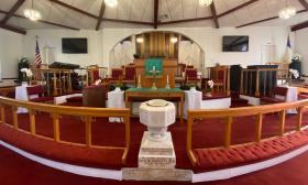 the altar and baptismal font at St. Paul AME Church in St. Augustine, Florida