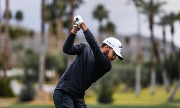 Quinn Riley, of the APGA, taking a golf swing