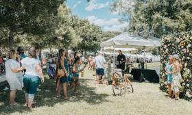 The tasting tents and people enjoying the St. Augustine Food and Wine Festival in 2022