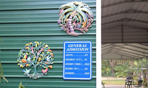 The admission sign and information about membership on the meeting building at the botanical garden