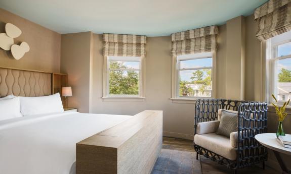 The bedroom in the presidential suite at the Renaissance St. Augustine Historic Downtown Hotel