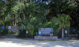 The entrance and sign for St. Johns Botanical Garden in Hastings, St. Johns County
