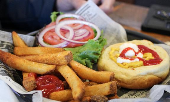 One of the delicious hamburgers at One Twenty Three Burger House on King St. in St. Augustine, FL