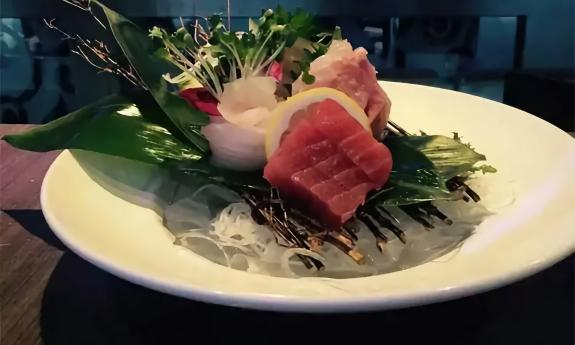 Sushi plate from Tank's Sushi Bar featuring salmon