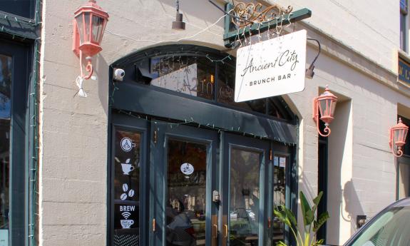 The entrance to Ancient City Brunch Bar in St. Augustine, FL