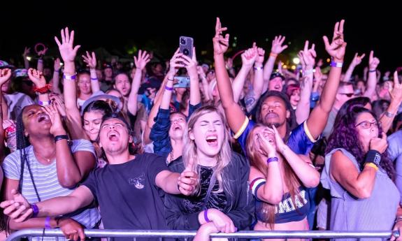 A close-up photo of a crowd at As If! Fest in the evening, Photo taken by Joey Velasquez