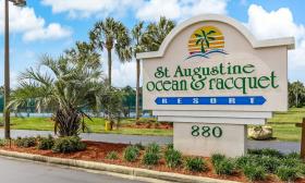 The entrance to St. Augustine Ocean & Racquet Resort has a large sign announcing the location