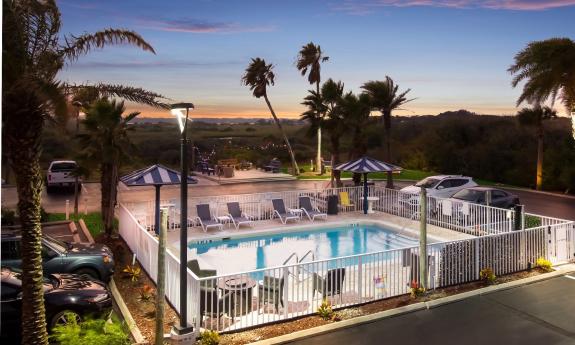 The Ocean Sands pool as seen at sunset over the Tolomato River