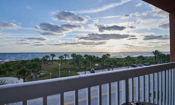 A view of The Atlantic Ocean at sunrise, from a guest room at the OceanView Inn on Vilano Beach in St. Augustine