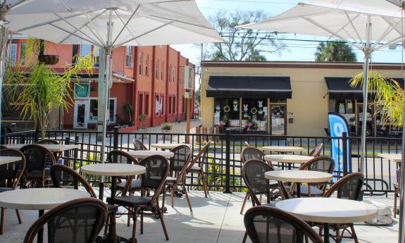 Patio seating at Parfait, a fine bakery that offers sweets and savories in St. Augustine, FL