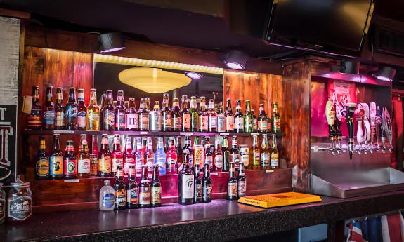 Assortment of beer behind the bar at The Pub