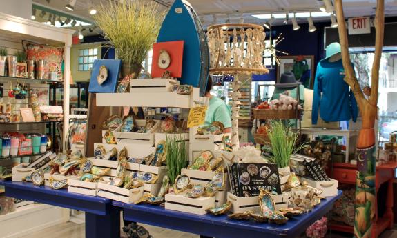 Decor of painted oyster shells on display