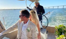 A St. Augustine luxury sailboat underway with a bridal couple