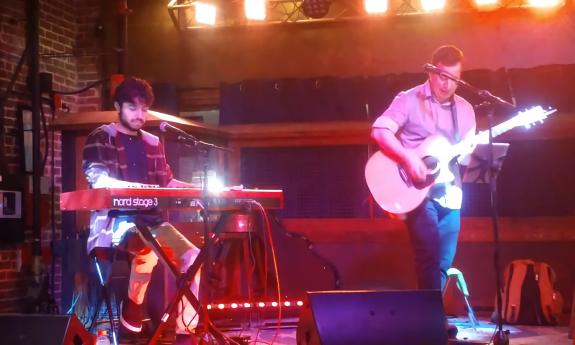 The duo, Velvet Underground, with Andre Martins on keyboards and Ian Opalinski on guitar, on stage at the Prohibition Kitchen