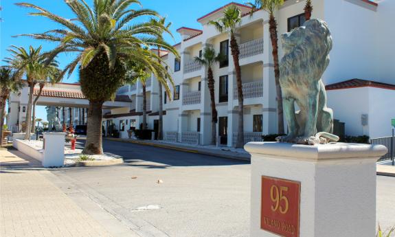 The entry drive to the Hampton Inn and Suites at Vilano Beach