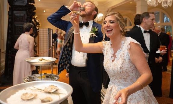 Mai Oui! newlyweds enjoying the raw bar