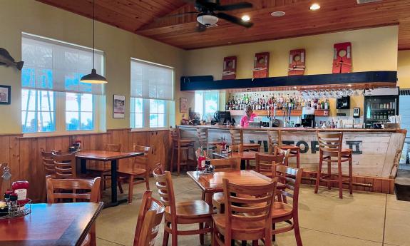 The indoor dining and bar area at the restaurant