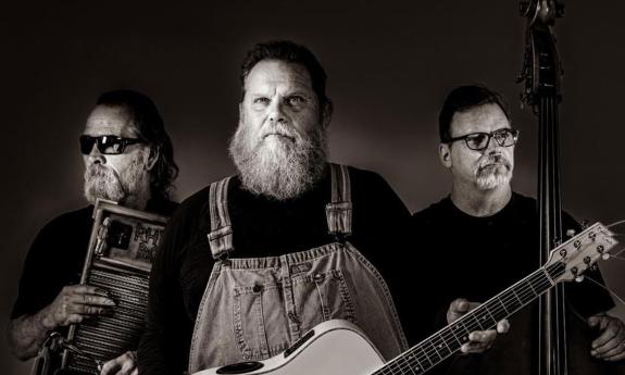 The Dewey Via Band, three musicians with washboard, guitar and upright bass