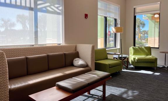 The lobby of the Holiday Inn Express in Vilano Beach