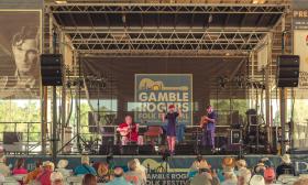 Annie and the Hot Club Trio performing on the main stage at the Gamble Rogers Music Festival in 2023