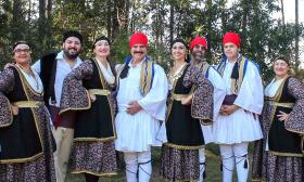 A group of Greek-Americans dressed in their traditional clothing for the Greek Festival