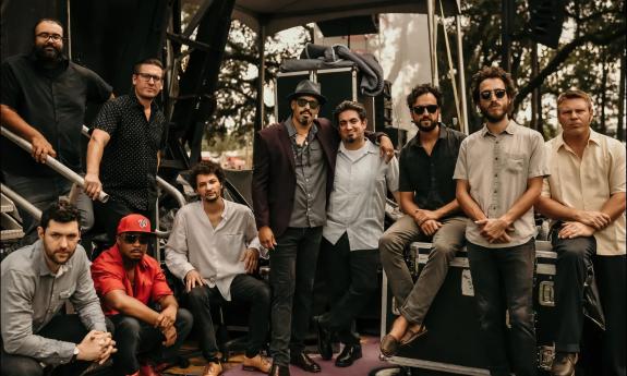 Members of LPT, a salsa orchestra from Jacksonville with ten musicians