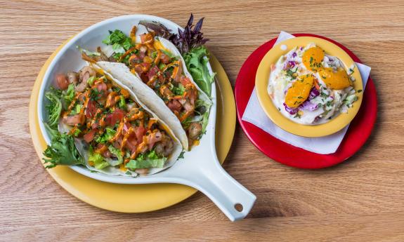 Shrimp tacos with mango slaw on the side