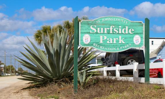 The entrance sign to Surfside Park in Vilano Beach