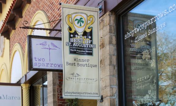 The entrance to Two Sparrows women's clothing boutique on King Street in St. Augustine