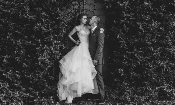 Couple posing for a black and white photo