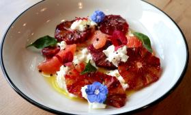 A citrus caprese salad from Chez L'Amour, Uptown in St. Augustine