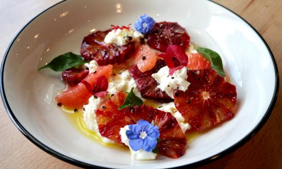 A citrus caprese salad from Chez L'Amour, Uptown in St. Augustine