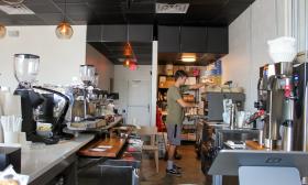 A view behind the coffee bar at DOS on Route 16