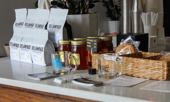 Products and other goodies for sell at the counter