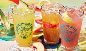 Pineapple, peach, and strawberry mocktails served at Mellow Mushroom