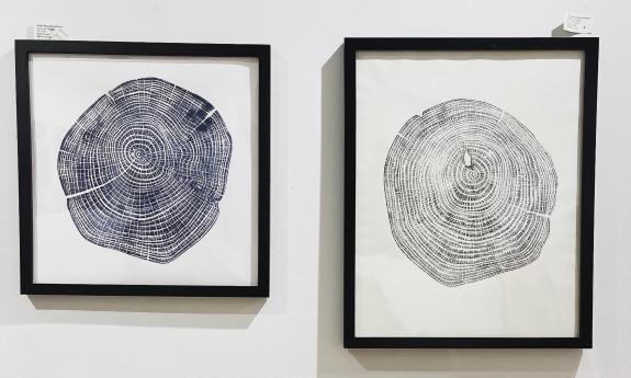 Cedar log relief prints framed on the wall