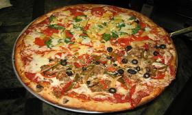 A specialty pizza with an assortment of toppings