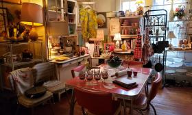 An assortment of furniture and home decor displayed inside the shop