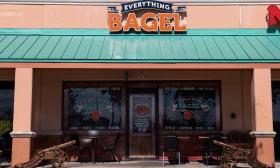 The exterior of the Everything Bagel shop